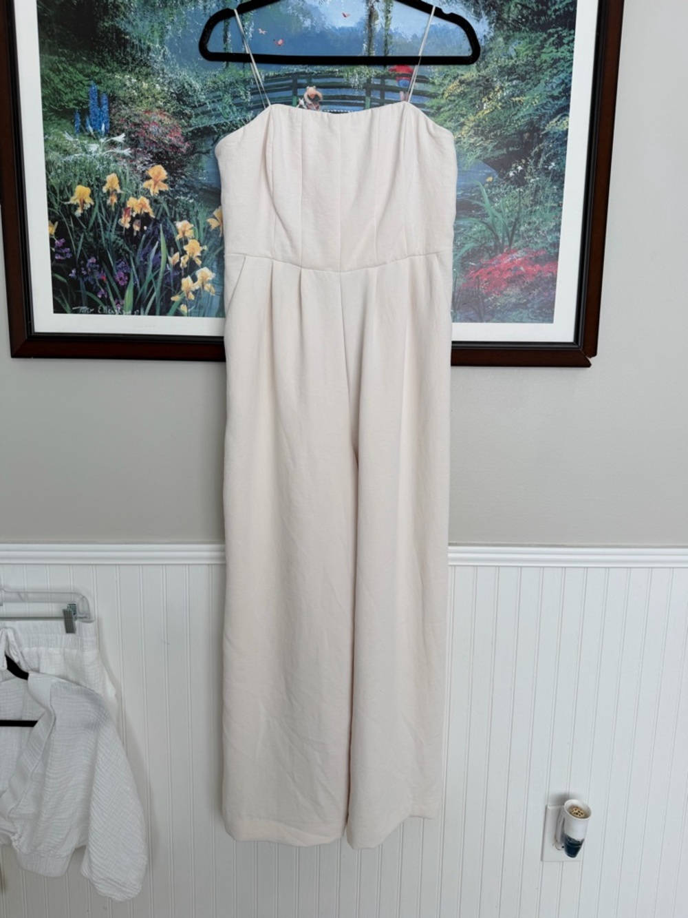 Strapless Wide-Leg Jumpsuit in Light Beige